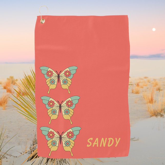 Toalla De Golf Mujeres personalizadas de la mariposa retro boho (Subido por el creador)