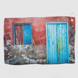 Toalla De Golf Muro rojo, azul y gris, puerta y ventana