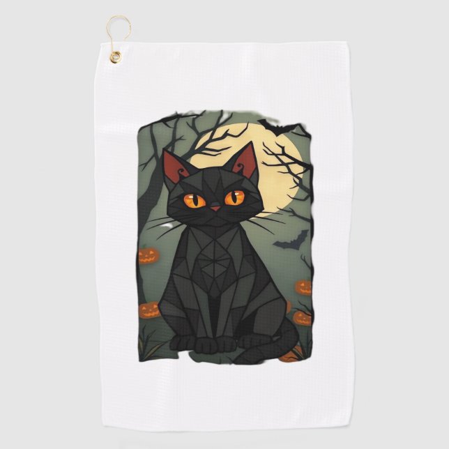 Toalla De Golf Mystical Halloween Black Cat Art - Spookly Feline  (Anverso)
