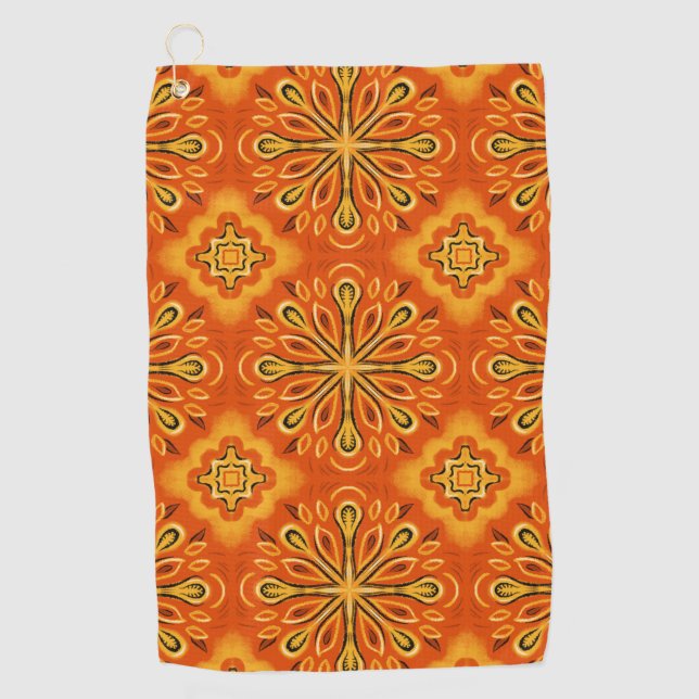Toalla De Golf Naranja Boho Resumen Patrón de flores Decorativo (Anverso)