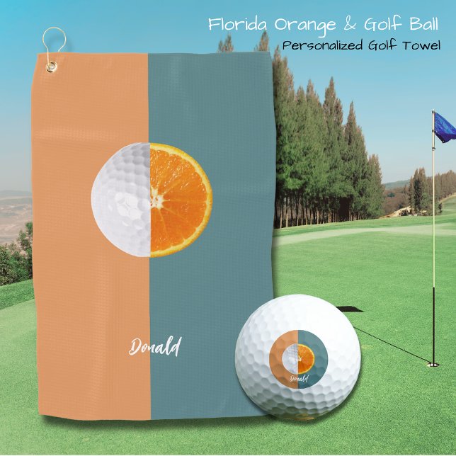Toalla De Golf Naranja de Florida y pelota de golf (Personalized Golf towel with contrasting colors, half golf ball & half Florida Orange! Perfect gift!)