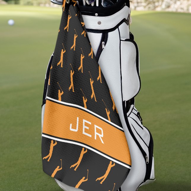 Toalla De Golf Naranja de patrón negro de Golfer (Subido por el creador)