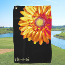 Naranja elegante y margarita floral negra con nomb