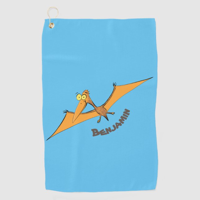Toalla De Golf Naranja lindo y gracioso personalizado pterodáctil (Anverso)