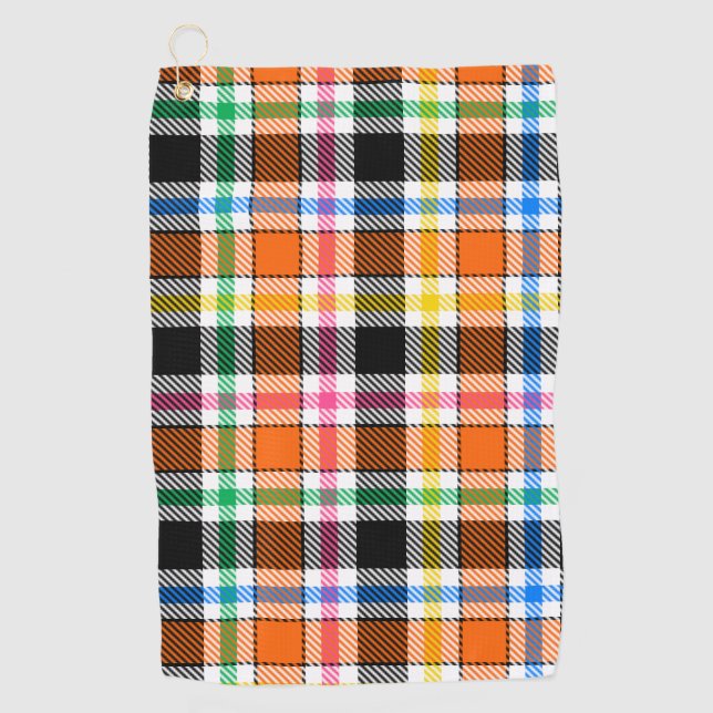 Toalla De Golf Naranja Multicolor Negro Flannel Plaid Tartán (Anverso)
