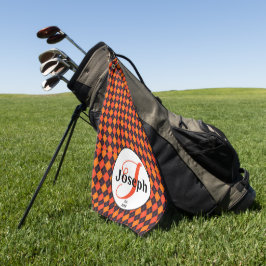 Toalla De Golf Naranja Negro Argyle Monogramado Favorito del Golf