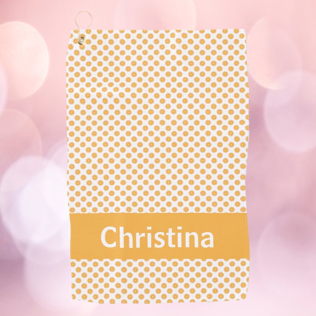 Toalla De Golf Naranja Patrón de fruta personalizado (A golf pattern with a pattern of oranges and text you can personalize!)