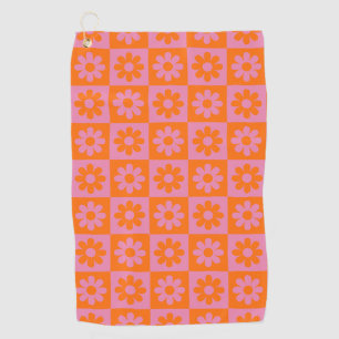 Toalla De Golf Naranja rosa de la flor de margarita retro cúpula