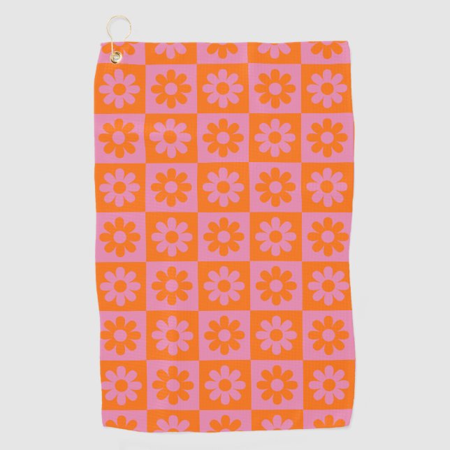 Toalla De Golf Naranja rosa de la flor de margarita retro cúpula (Anverso)