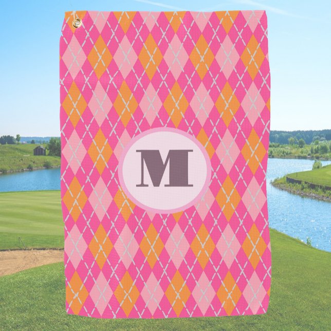 Toalla De Golf Naranja rosa preppy personalizado de argyle (Subido por el creador)