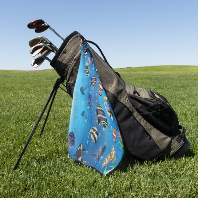 Toalla De Golf Natación de peces tropicales (Verde)