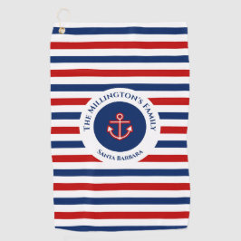 Toalla De Golf Nautical Marine Navy Blue Red White Stripes