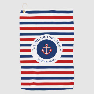 Toalla De Golf Nautical Marine Navy Blue Red White Stripes