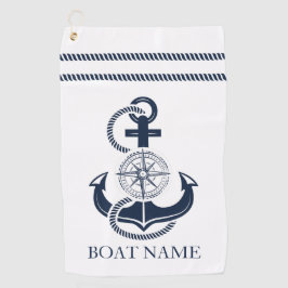 Toalla De Golf Nautical Navy Blue Anchor Nombre del barco