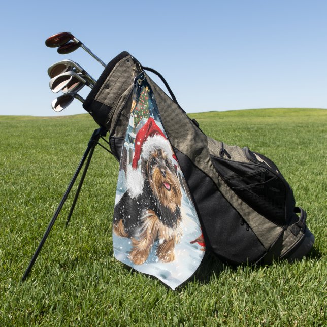 Toalla De Golf Navidad de invierno Biewer Terrier Dog Wonderland  (Verde)
