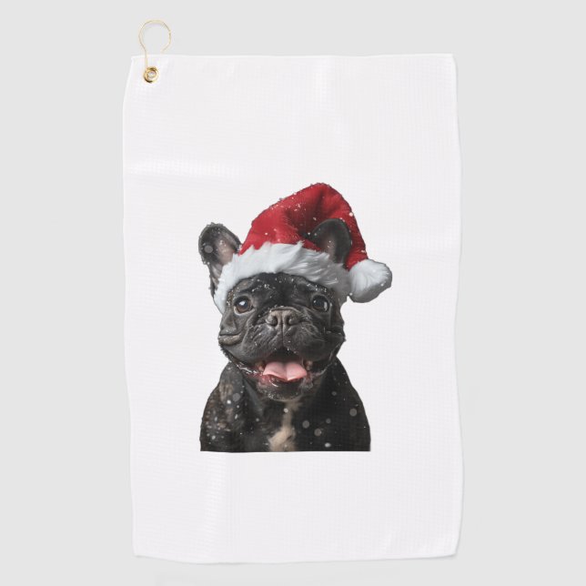 Toalla De Golf Navidades de Bulldog de Francia (Anverso)