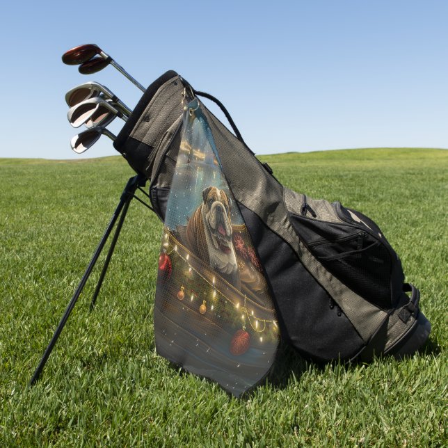 Toalla De Golf Navidades de bulldog de vacaciones (Verde)