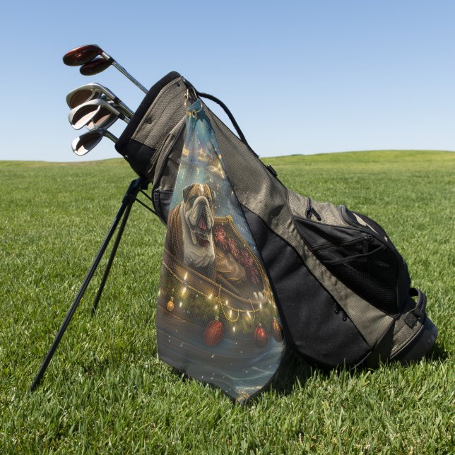 Toalla De Golf Navidades de bulldog de vacaciones (Verde)