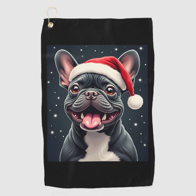 Toalla De Golf Navidades de Bulldog franceses lanzan camiseta (Anverso)