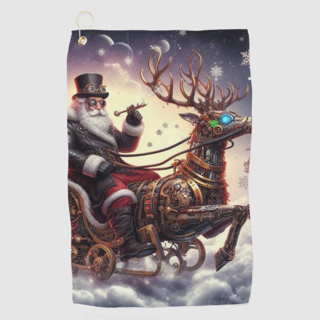 Toalla De Golf Navidades de steampunk de Santa/Reindeer/invierno (Anverso)