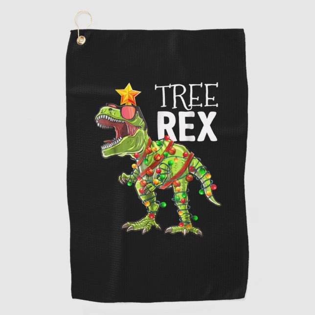 Toalla De Golf Navidades de Tree Rex alumbran dinosaurio (Anverso)