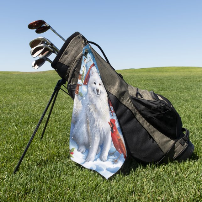 Toalla De Golf Navidades del American Eskimo Dog Winter Wonderlan (Verde)