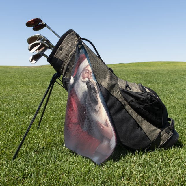 Toalla De Golf Navidades festivos de Pug con Santa Claus (Verde)