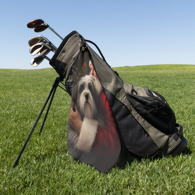 Toalla De Golf Navidades festivos del Tibetano Terrier Santa Clau (Verde)