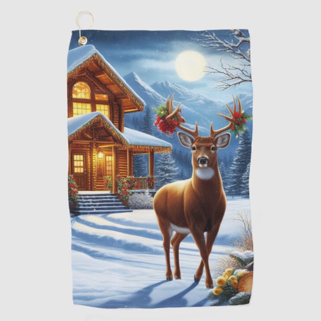 Toalla De Golf Navidades/Winter Deer Lodge (Anverso)