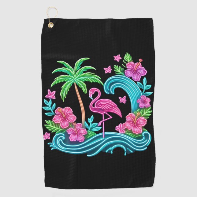 Toalla De Golf Neon Flamingo Tropical (Anverso)