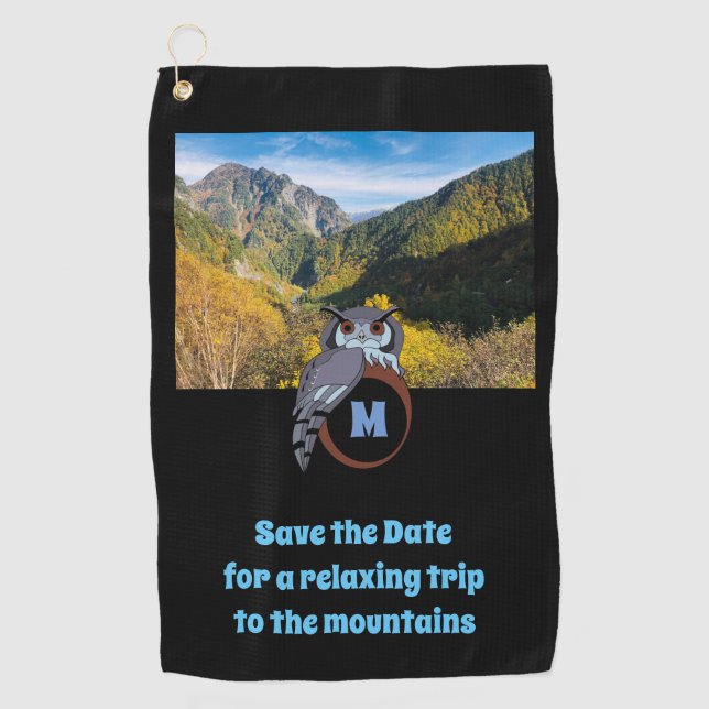 Toalla De Golf Nido de lechuza gruñón en foto de huevo de monogra (Anverso)