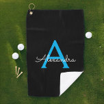 Toalla De Golf Nombra de monograma de guión azul negro<br><div class="desc">Toalla de golf Black and Blue Monogram Name. Esto hace que el dulce perfecto cumpleaños 16,  boda,  ducha de novia,  aniversario,  ducha de bebé o fiesta de soltera sea regalo para alguien que ama el lujo glam y los estilos de moda.</div>