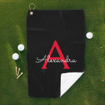 Toalla De Golf Nombra de monograma de guión negro rojo<br><div class="desc">Toalla de golf Black and Red Monogram Name. Esto hace que el dulce perfecto cumpleaños 16,  boda,  ducha de novia,  aniversario,  ducha de bebé o fiesta de soltera sea regalo para alguien que ama el lujo glam y los estilos de moda.</div>