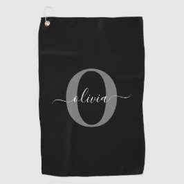 Toalla De Golf Nombre con guion de monograma personalizado Negro 