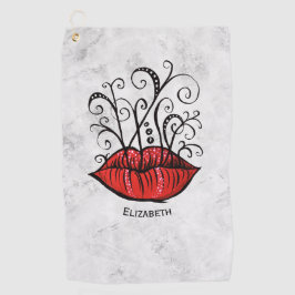 Toalla De Golf Nombre de artista de maquillaje de labios rojos