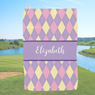 Toalla De Golf Nombre de cliente de estilo de argyle de color ros