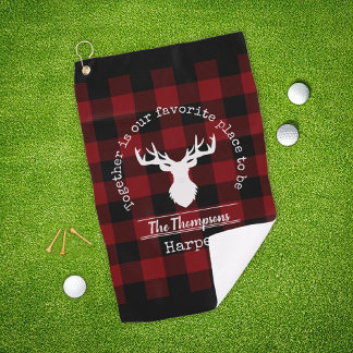 Toalla De Golf Nombre de familia a cuadros rojo y negro de búfalo