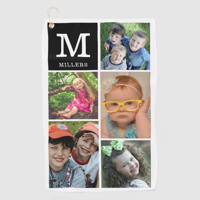 Toalla De Golf Nombre de familia de Collage de fotos de Personali (Anverso)