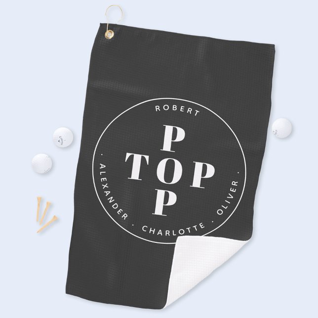 Toalla De Golf Nombre de la familia personalizada del padre pop s (Top Pop personalized father grandad children grandchildren name golf towel)