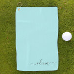 Toalla De Golf Nombre de Monograma del Guión Azul Verde azulado M<br><div class="desc">Toalla de Golf Aqua Blue Verde azulada Monograma Nombre. Esto hace que el dulce perfecto cumpleaños 16,  boda,  ducha de novia,  aniversario,  ducha de bebé o fiesta de soltera sea regalo para alguien que ama el lujo glam y los estilos de moda.</div>