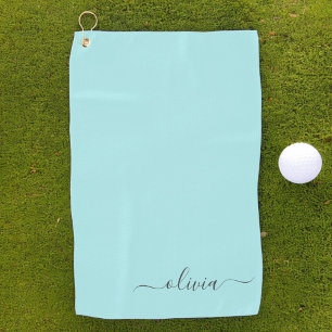 Toalla De Golf Nombre de Monograma del Guión Azul Verde azulado M