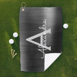 Toalla De Golf Nombre de monograma del Relieve metalizado metálic<br><div class="desc">Relieve metalizado Metálico De Faux Negro Acero Inoxidable Elegante Toalla De Golf Chica. Esta toalla de club de golf puede ser personalizada para incluir tu nombre inicial y de pila,  y es un regalo perfecto para cumpleaños o soltera. Póngase en contacto con el diseñador para obtener elementos coincidentes.</div>