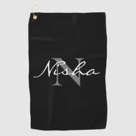 Toalla De Golf Nombre de monograma gris blanco personalizado negr