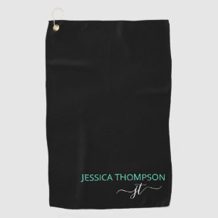 Toalla De Golf Nombre de monograma moderno elegante negro teal pe
