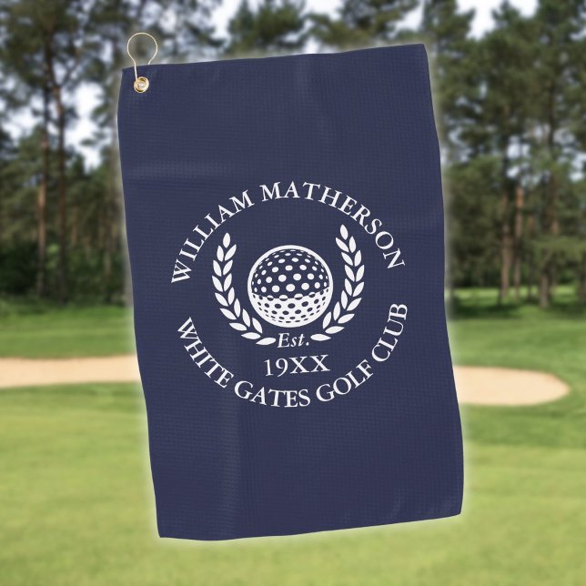 Toalla De Golf Nombre de palo de golf personalizado azul marino (Personalized Golf Club Name Navy Blue Towel)
