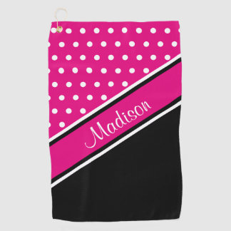 Toalla De Golf Nombre de script diagonal negro de punto de polka 