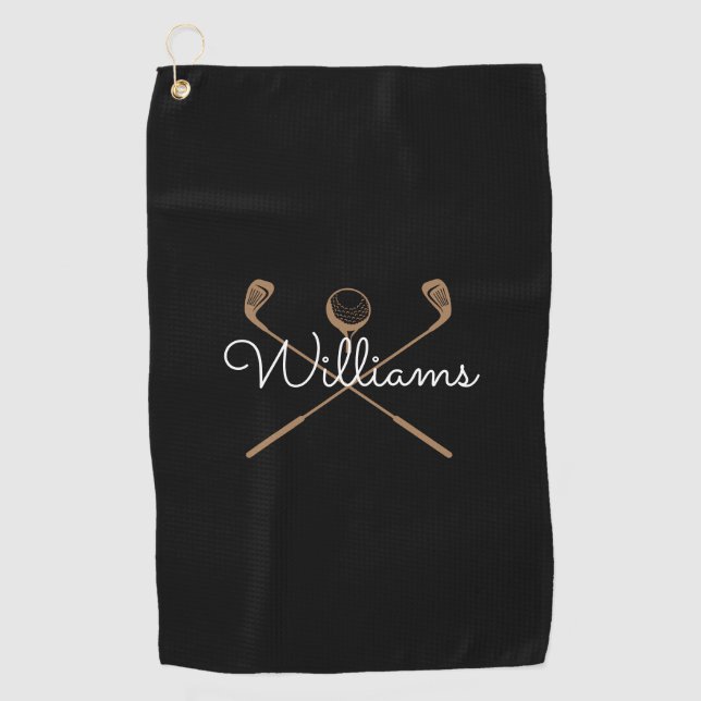 Toalla De Golf Nombre de Script Personalizado Palos de Golf (Anverso)