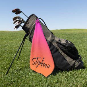 Toalla De Golf Nombre de secuencia de Magenta Rosa Naranja Brilla