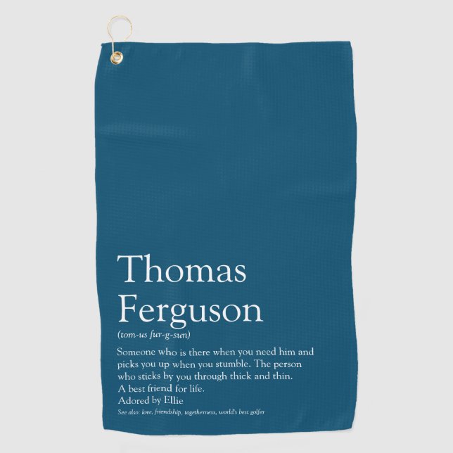 Toalla De Golf Nombre Definición Diversión Azul Moderno (Anverso)