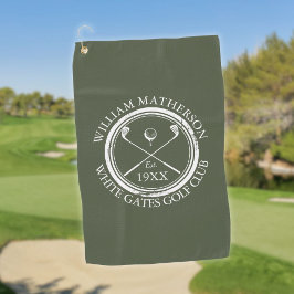 Toalla De Golf Nombre del club de golf personalizado Olive Green